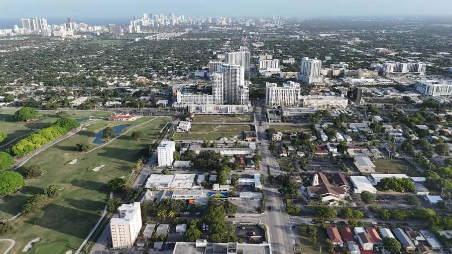 Aerial looking toward downtown Hollywood